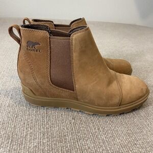 Sorel Chelsea Boots Womens Size 9.5 Brown Nubuck Ankle Wedge Pull On NL5020-243